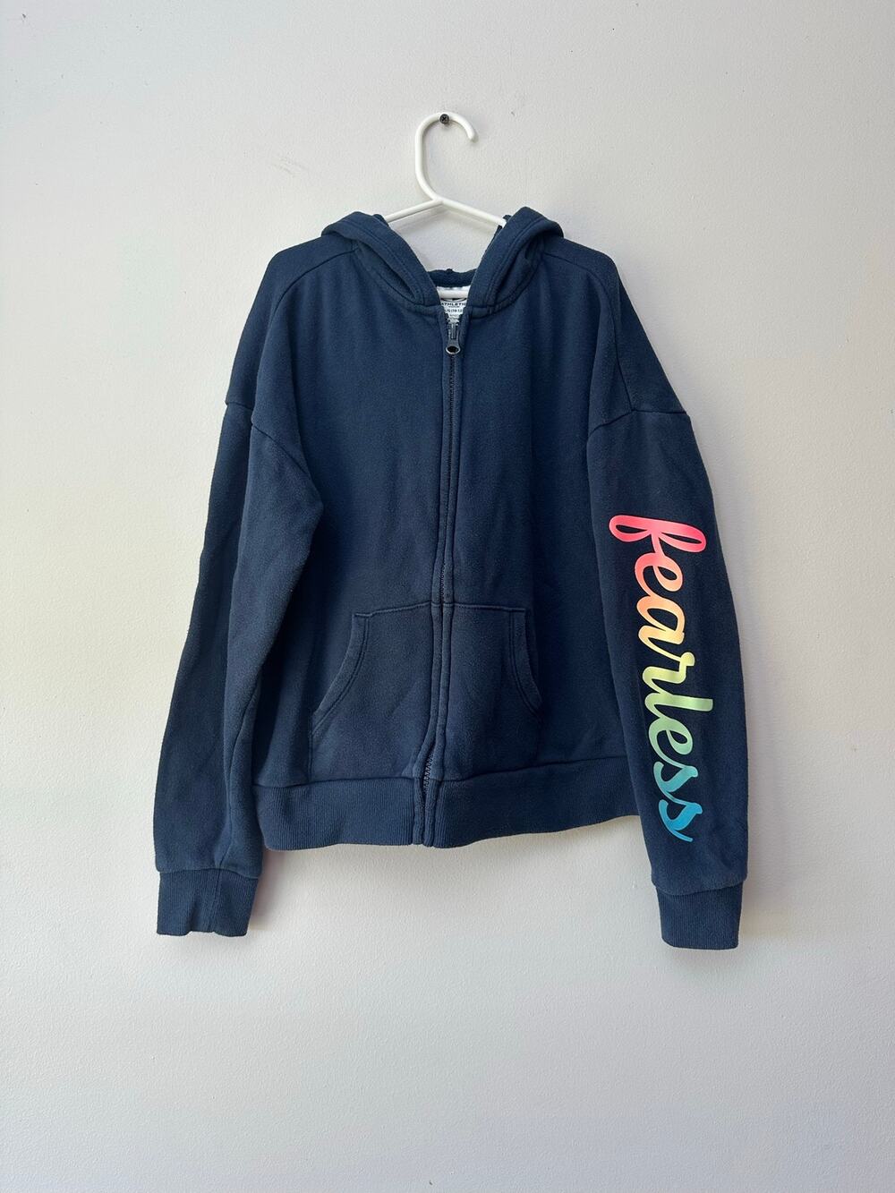 Athletic Works Girls Fearless Rainbow Sleeve Zip-Up Hoodie Navy Size L 10-12